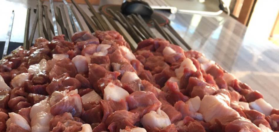 Fresh meat skewers before grilling
